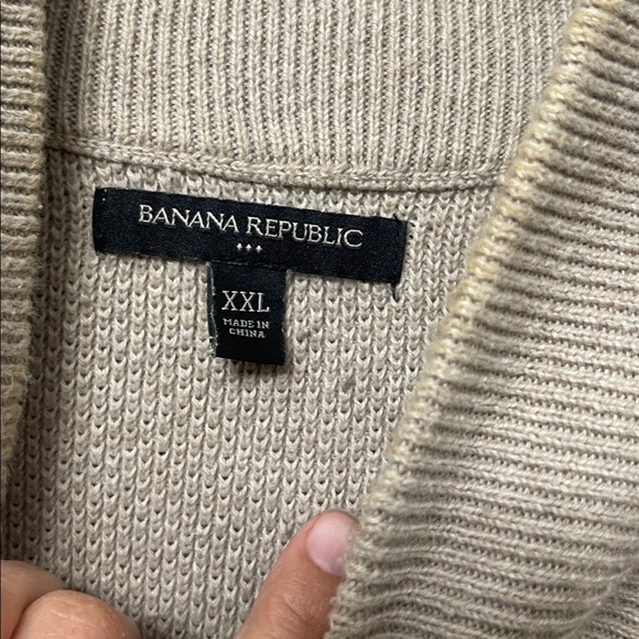 Banana Republic Shawl Collar Pullover Sweater XXL Beige Tan Textured Knit - Picture 4 of 8